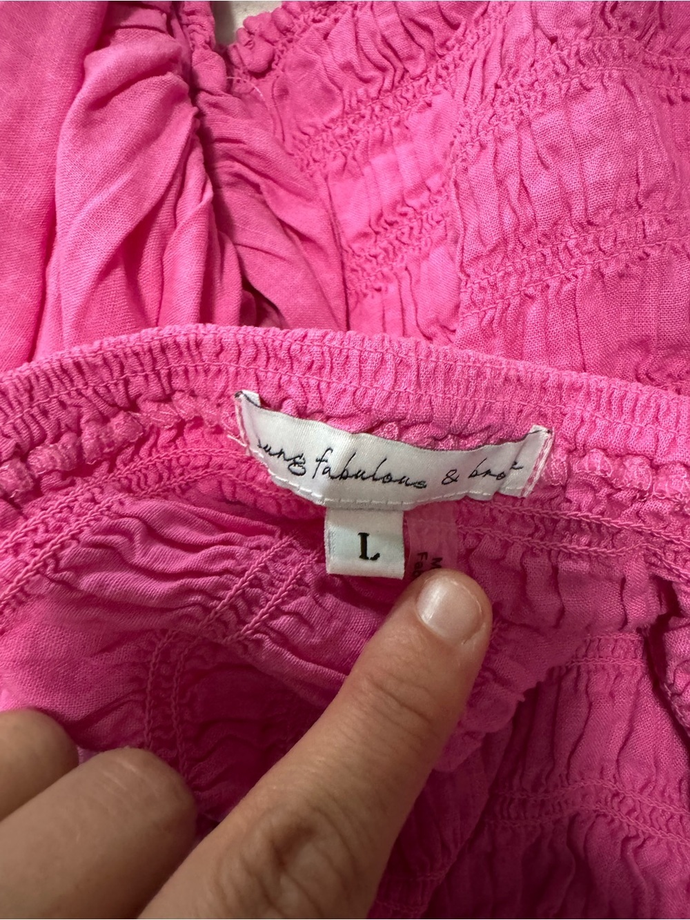 Young Fabulous & Broke 55% Linen Smocked Off Shoulder Puff Pink Yacht Top Size L - Picture 9 of 9